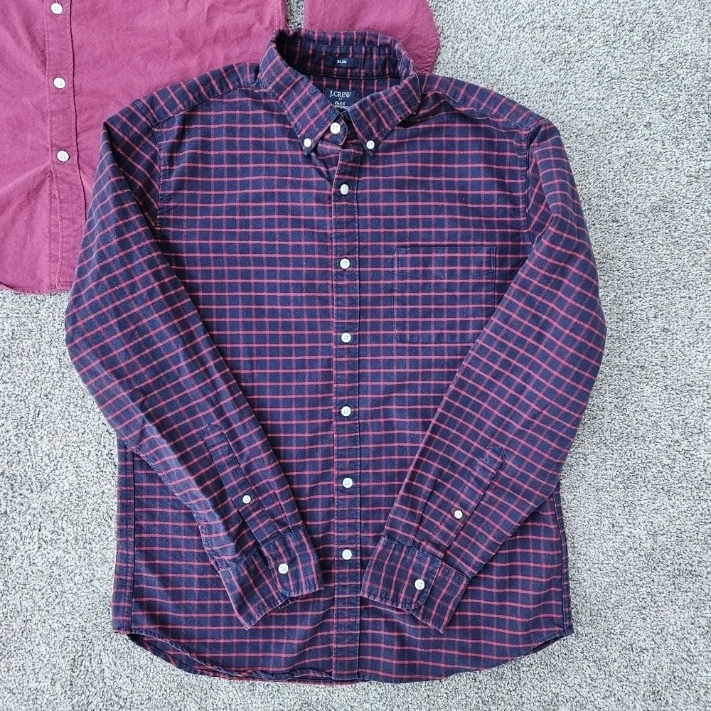 J. Crew Slim Fit Flex Oxford Long Sleeve Button Down Plaid Shirts LOT Mens Large